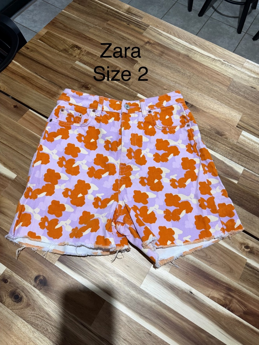 Zara Orange Floral Denim Shorts on Lilac